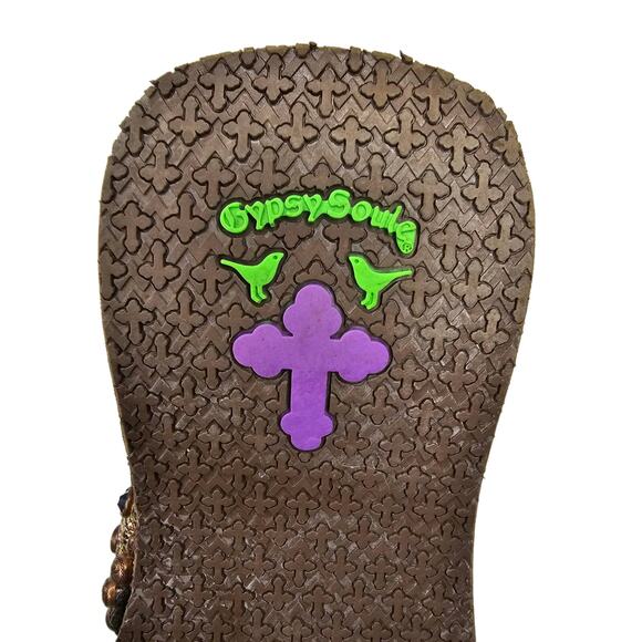 GYPSY SOULE Brown Flip-flops Gold Crystal Swarovski Rhinestone Metallic size 8 - Picture 10 of 11